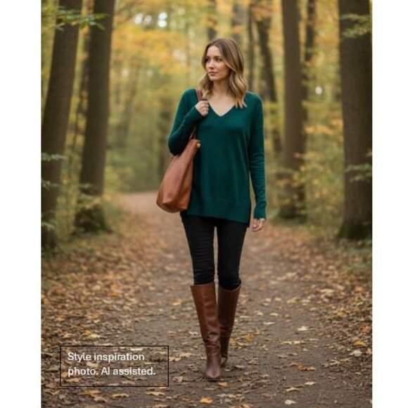 TROUVE, Long sleeve pullover hunter green tunic sweater - Picture 2 of 11